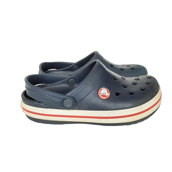 Crocs Kids Crocband Clogs Slip On Navy Blue Stripe Boys 12/13 Water Shoes Retro - Picture 3 of 8